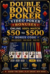 Icon image Double Bonus Poker Video Poker Bonuses: Online 100% match $50 to $500 Bonus Codes: Wagering Requirements, RTP, House Edge, Odds, and Strategy Tips