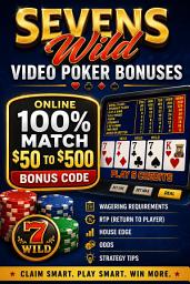 Icon image Sevens Wild Video Poker Bonuses: Online 100% match $50 to $500 Bonus Code: Wagering Requirements, RTP, House Edge, Odds, and Strategy Tips