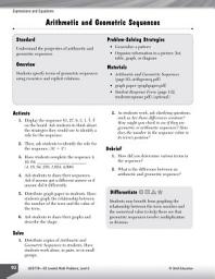 Icon image Expressions and Equations Leveled Problems: Arithmetic and Geometric Sequences: Arithmetic and Geometric Sequences