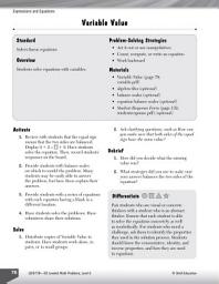 Icon image Expressions and Equations Leveled Problems: Variables: Variables