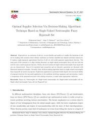 Icon image Optimal Supplier Selection Via Decision-Making Algorithmic Technique Based on Single-Valued Neutrosophic Fuzzy Hypersoft Set