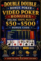 Icon image Double Double Bonus Poker Video Poker Bonuses: Online 100% match $50 to $500 Bonus Codes: Wagering Requirements, RTP, House Edge, Odds, and Strategy Tips