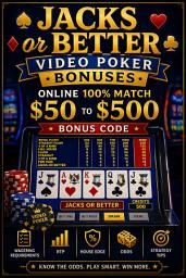 Icon image Jacks or Better Video Poker Bonuses: Online 100% match $50 to $500 Bonus Code: Wagering Requirements, RTP, House Edge, Odds, and Strategy Tips