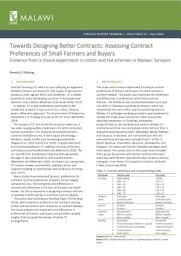 Icon image Towards designing better contracts: Assessing contract preferences of small farmers and buyers: Evidence from a choice experiment in cotton and tea schemes in Malawi: Synopsis