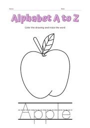 Icon image Alphabet A to Z: Color the drawing and trace the word