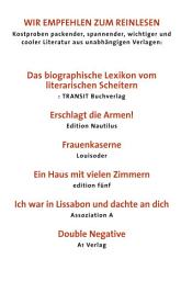 Icon image Wir empfehlen zum Reinlesen unsere Spitzentitel Herbst 2015: TRANSIT, EDITION NAUTILUS, LOUISODER, EDITION FÜNF, ASSOZIATION A, A1 VERLAG