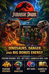 Icon image Jurassic Park: Dinosaurs, Danger, and Big Bonus Energy: Feature rounds, RTP, bet sizes, gameplay notes, and guide