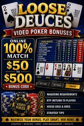 Icon image Loose Deuces Video Poker Bonuses: Online 100% match $50 to $500 Bonus Code: Wagering Requirements, RTP, House Edge, Odds, and Strategy Tips